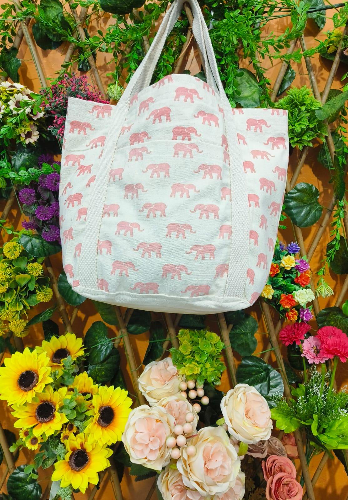 Ethnic Elephant Prints Canvas Fabric Bag