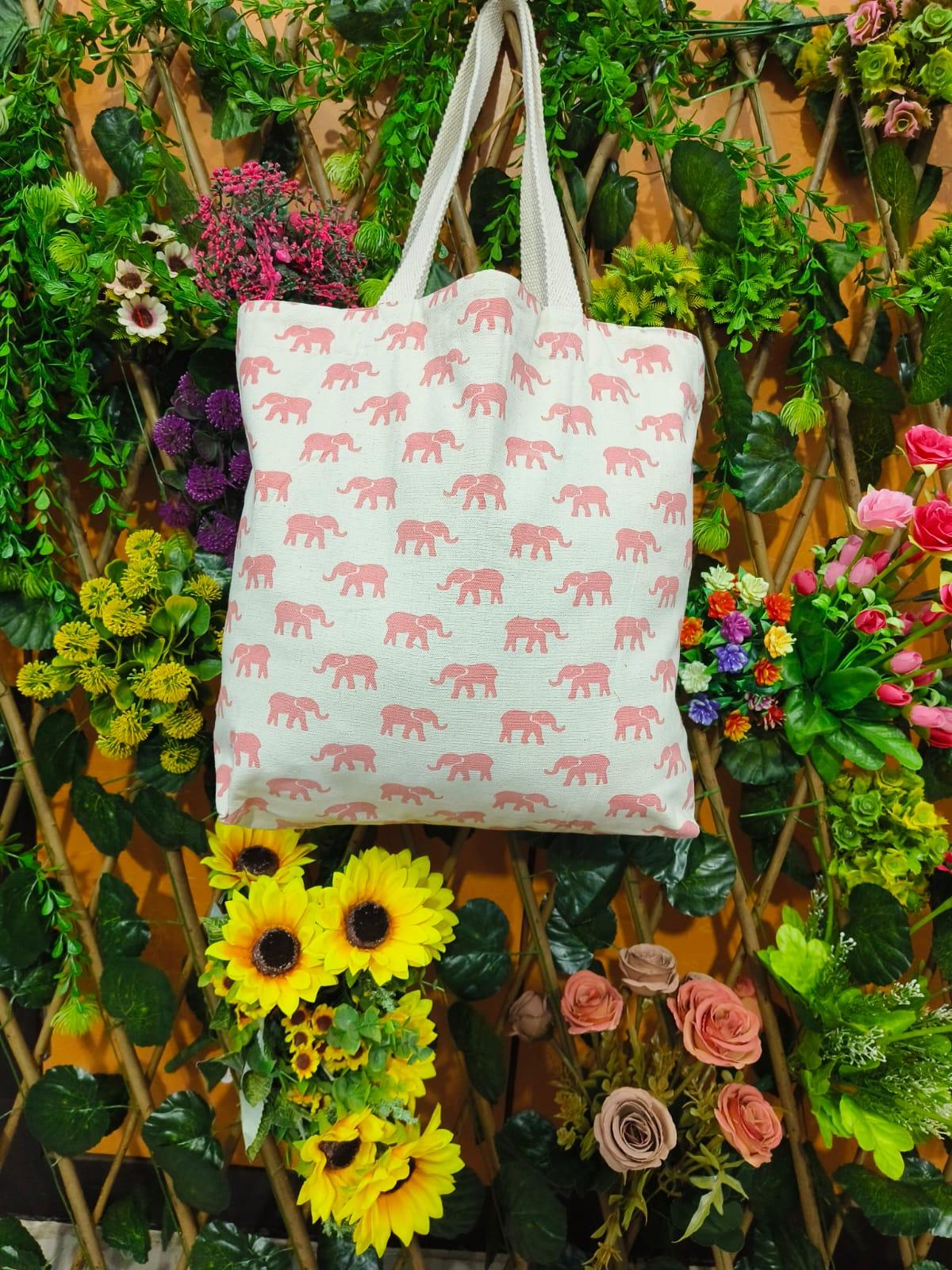 Ethnic Elephant Prints Canvas Fabric Bag
