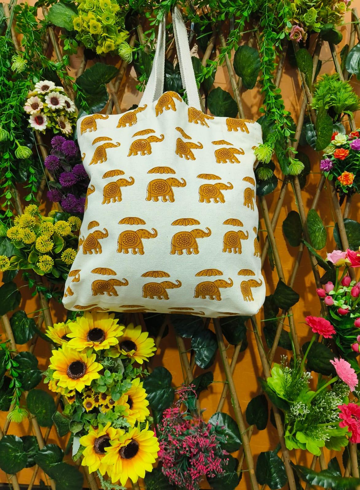 Ethnic Elephant Prints Canvas Fabric Bag