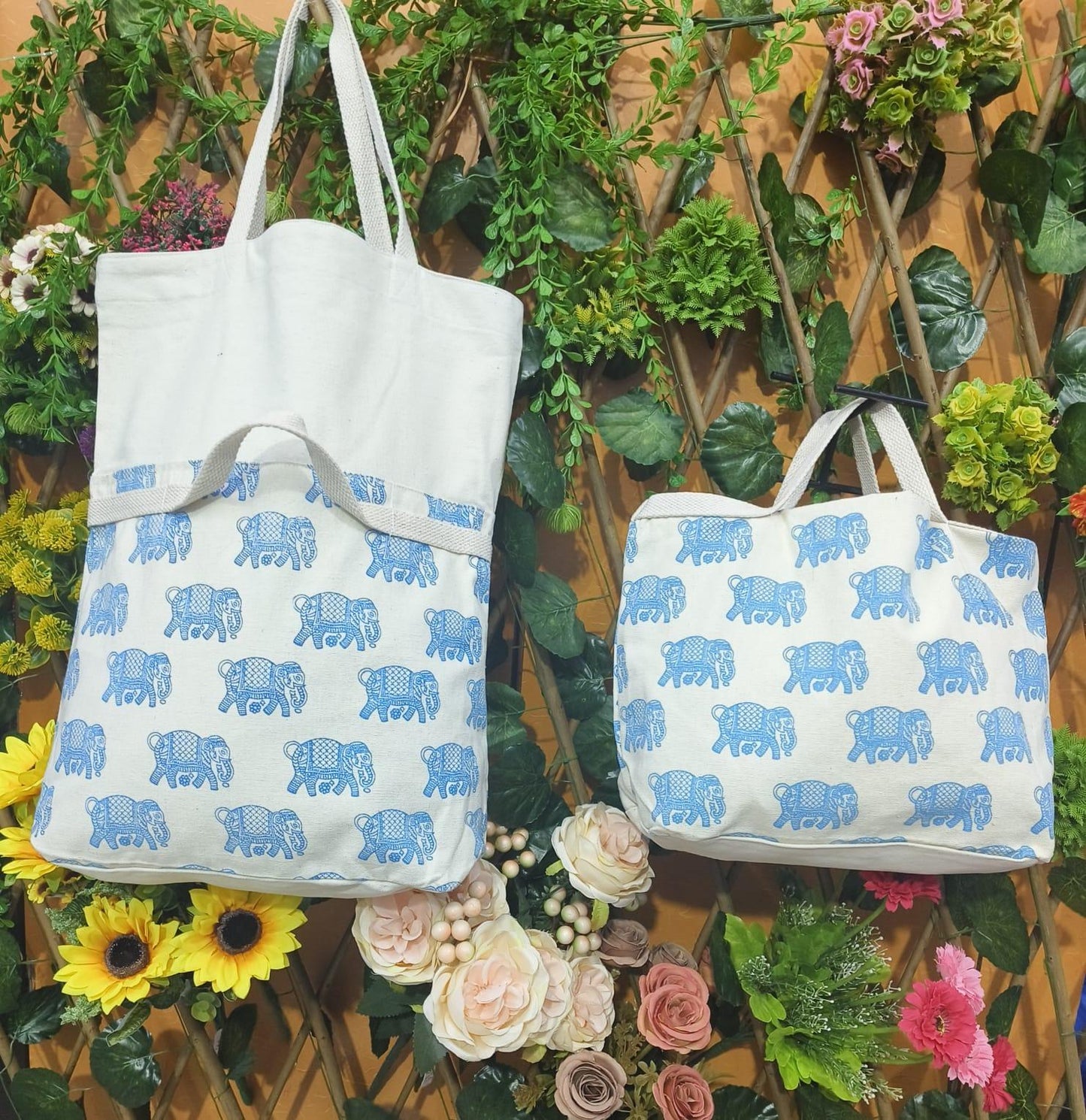 Ethnic Elephant Prints Canvas Fabric Bag