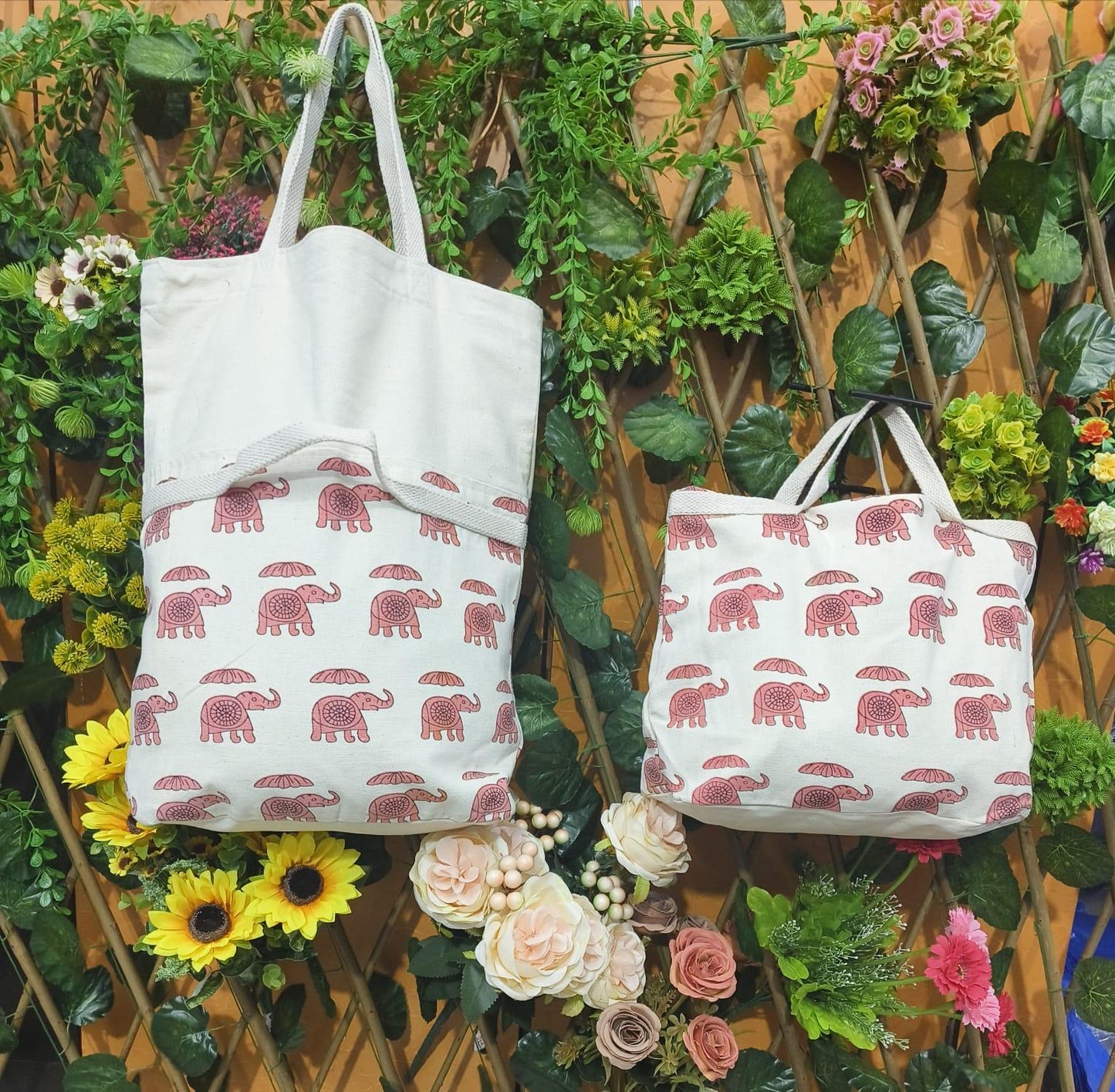 Ethnic Elephant Prints Canvas Fabric Bag