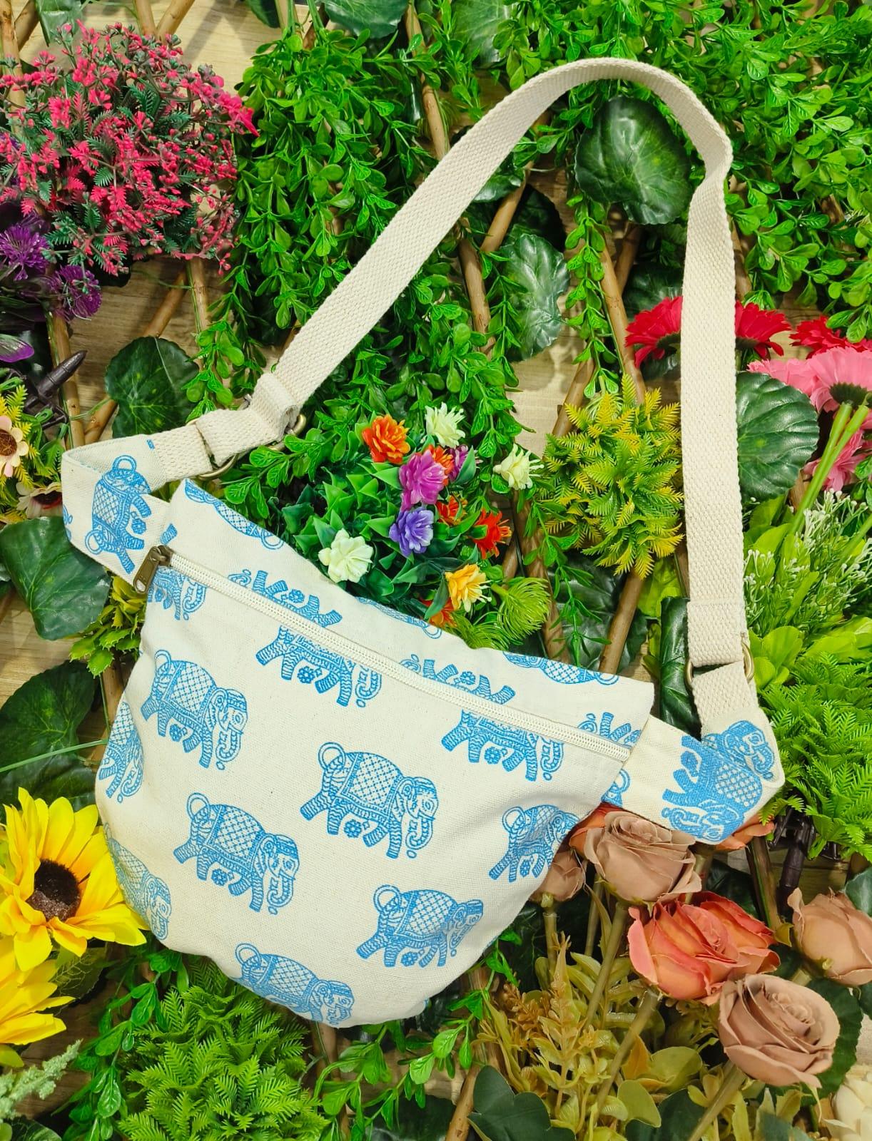Ethnic Elephant Prints Canvas Fabric Shoulder Bag