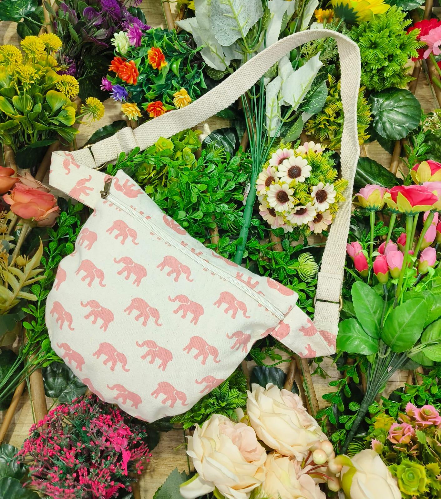 Ethnic Elephant Prints Canvas Fabric Shoulder Bag