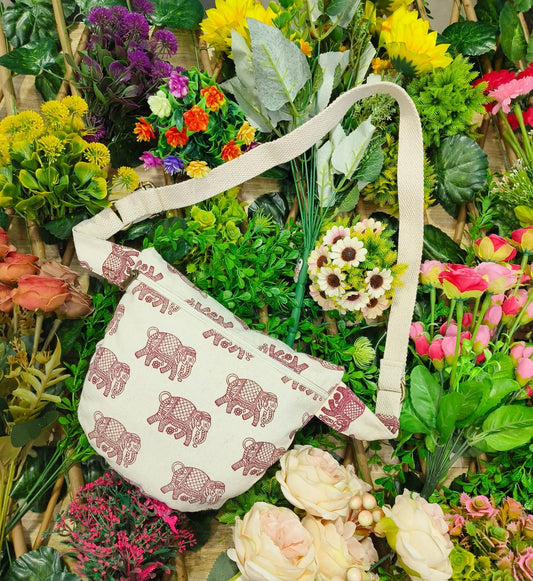 Ethnic Elephant Prints Canvas Fabric Shoulder Bag