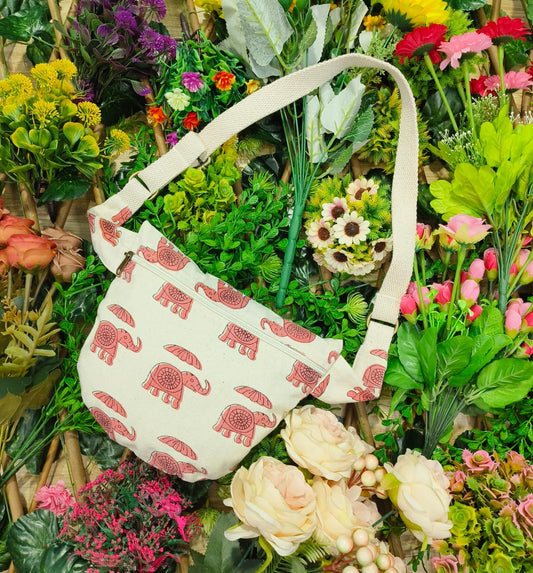 Ethnic Elephant Prints Canvas Fabric Shoulder Bag