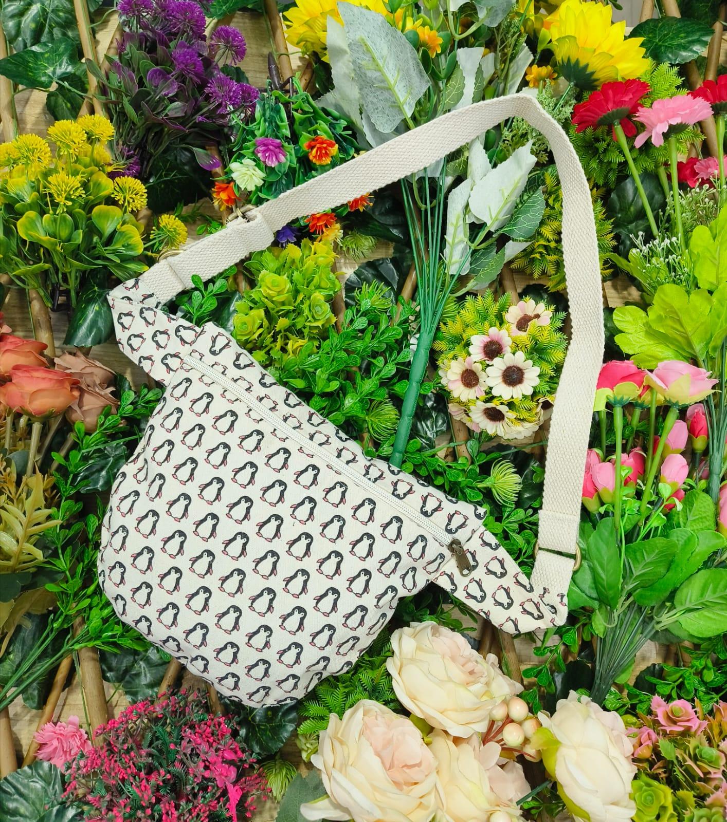 Ethnic Penguin Prints Canvas Fabric Shoulder Bag