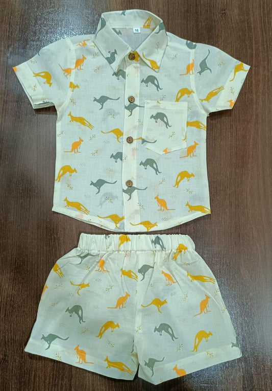 Boy's multi Color Kangaroo Ethnic Print Co-Ord Set