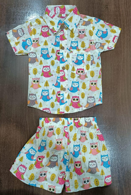 Boy's multi Color Owl Print Co-Ord Set
