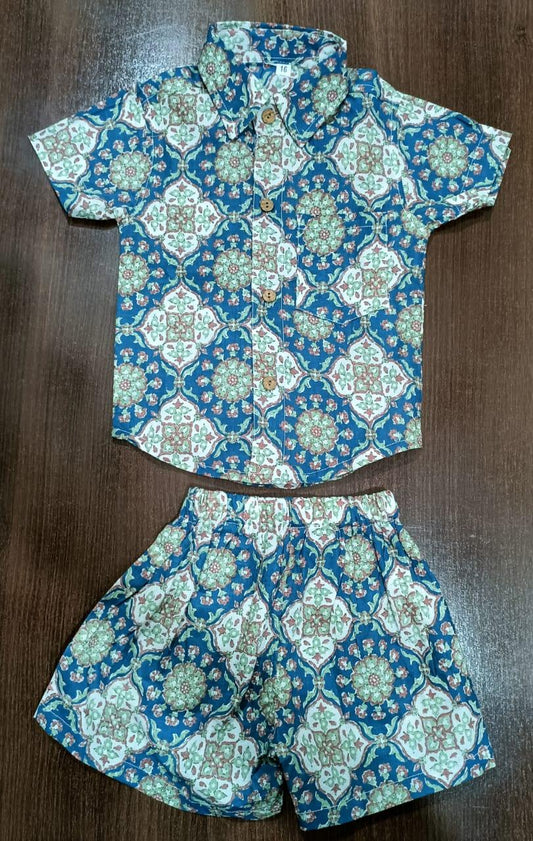 Boy's Ethnic Blue Color Print Co-Ord Set