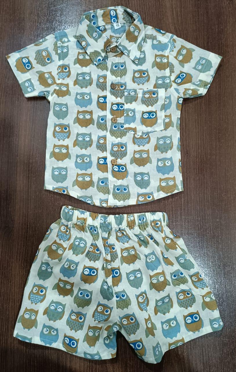 Boy's Ethnic Color Owl Print Co-Ord Set