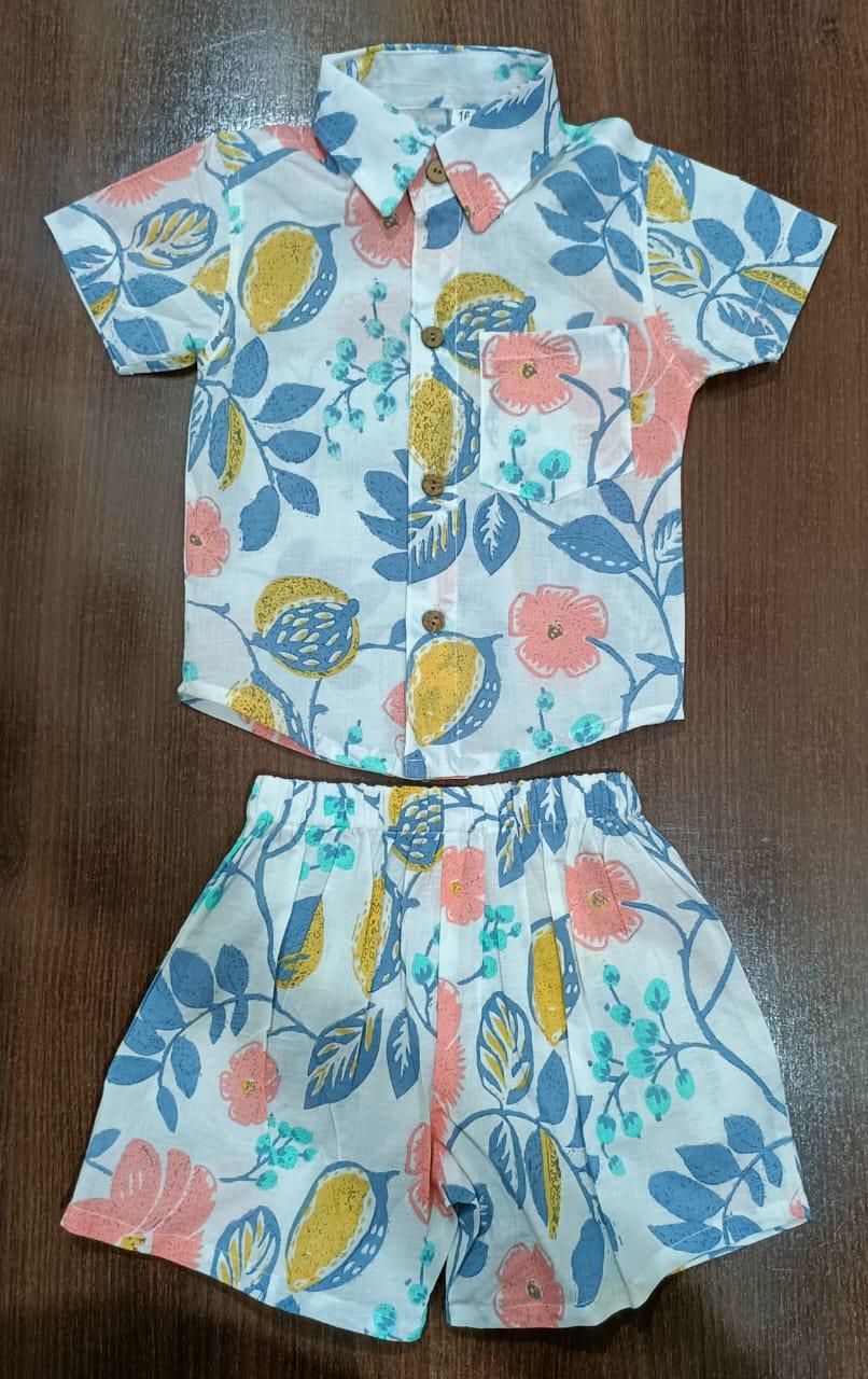 Boy's Ethnic Floral Peach Color Print Co-Ord Set