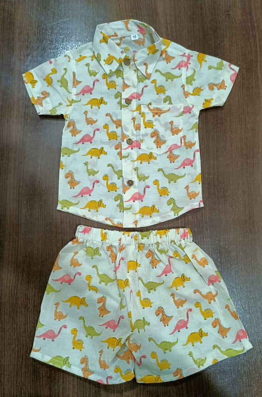 Boy's Ethnic Multi Color Dinosaur Print Co-Ord Set
