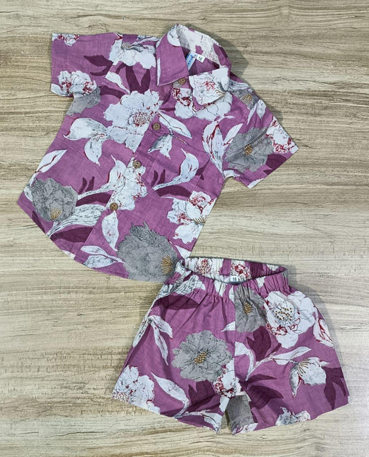 Boy's Ethnic Purple Color Floral Print Co-Ord Set