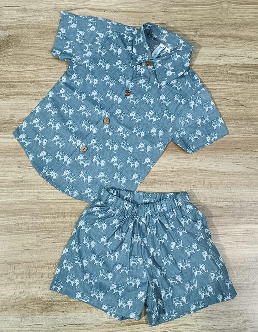 Boy's Ethnic Grey Elephant Print Co-Ord Set