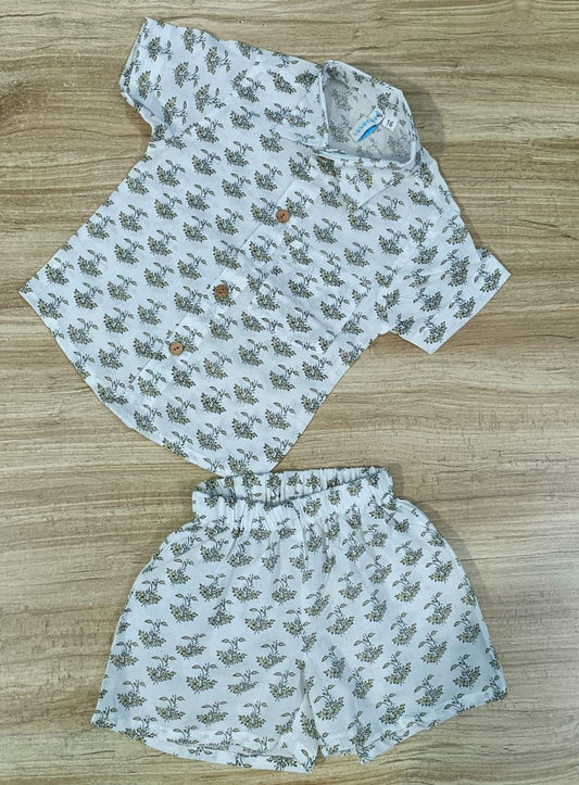 Boy's Ethnic Floral Light Blue Print Co-Ord Set