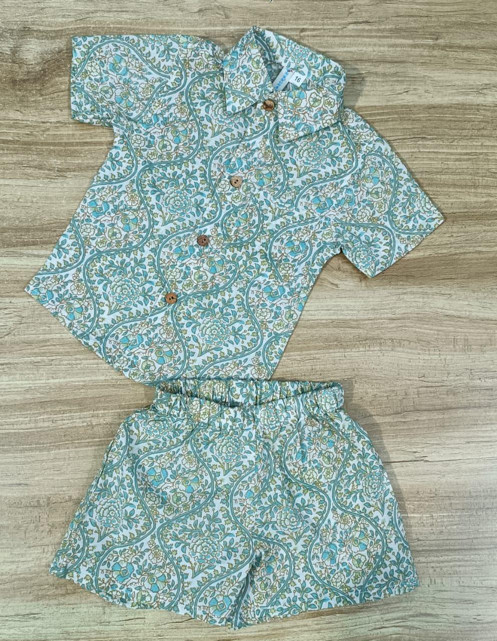 Boy's Ethnic Sage-Green Print Co-Ord Set