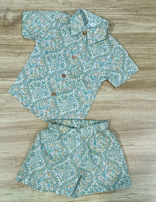Boy's Ethnic Sage-Green Print Co-Ord Set