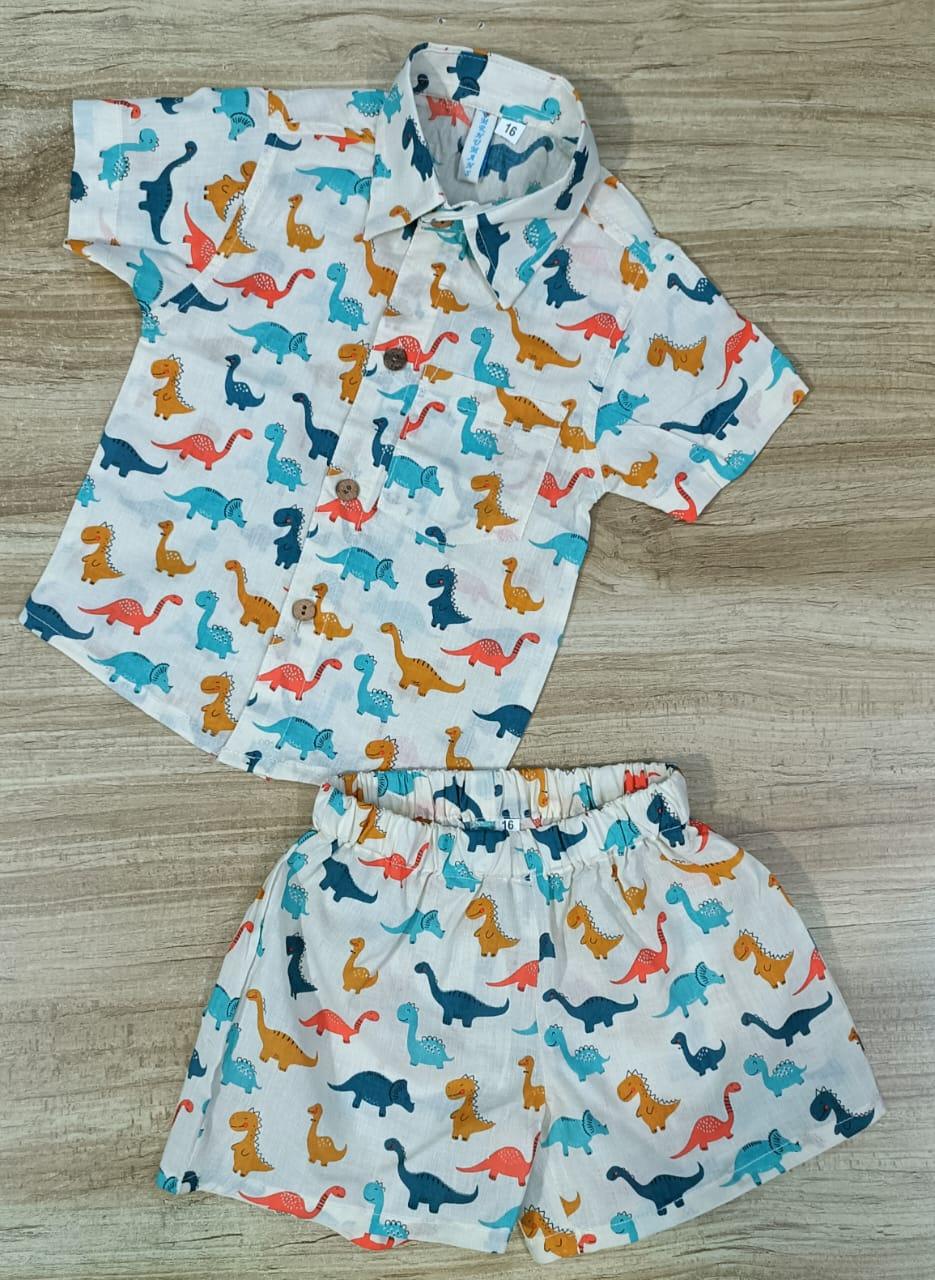 Boy's Ethnic Multi Color Dinosaur Print Co-Ord Set