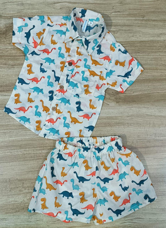 Boy's Ethnic Multi Color Dinosaur Print Co-Ord Set