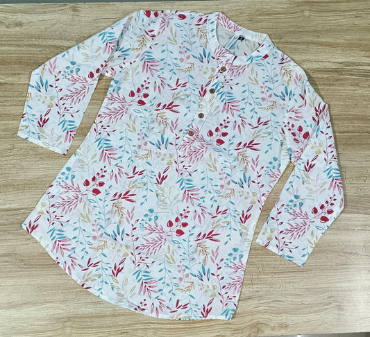 Women's Multi Color Leaf Printed Cotton Kurta