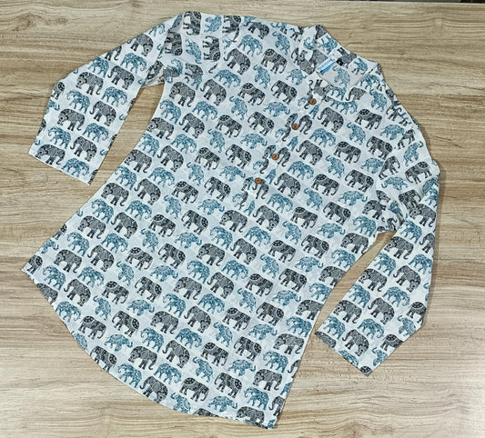 Women's Elephant Printed Cotton Kurta