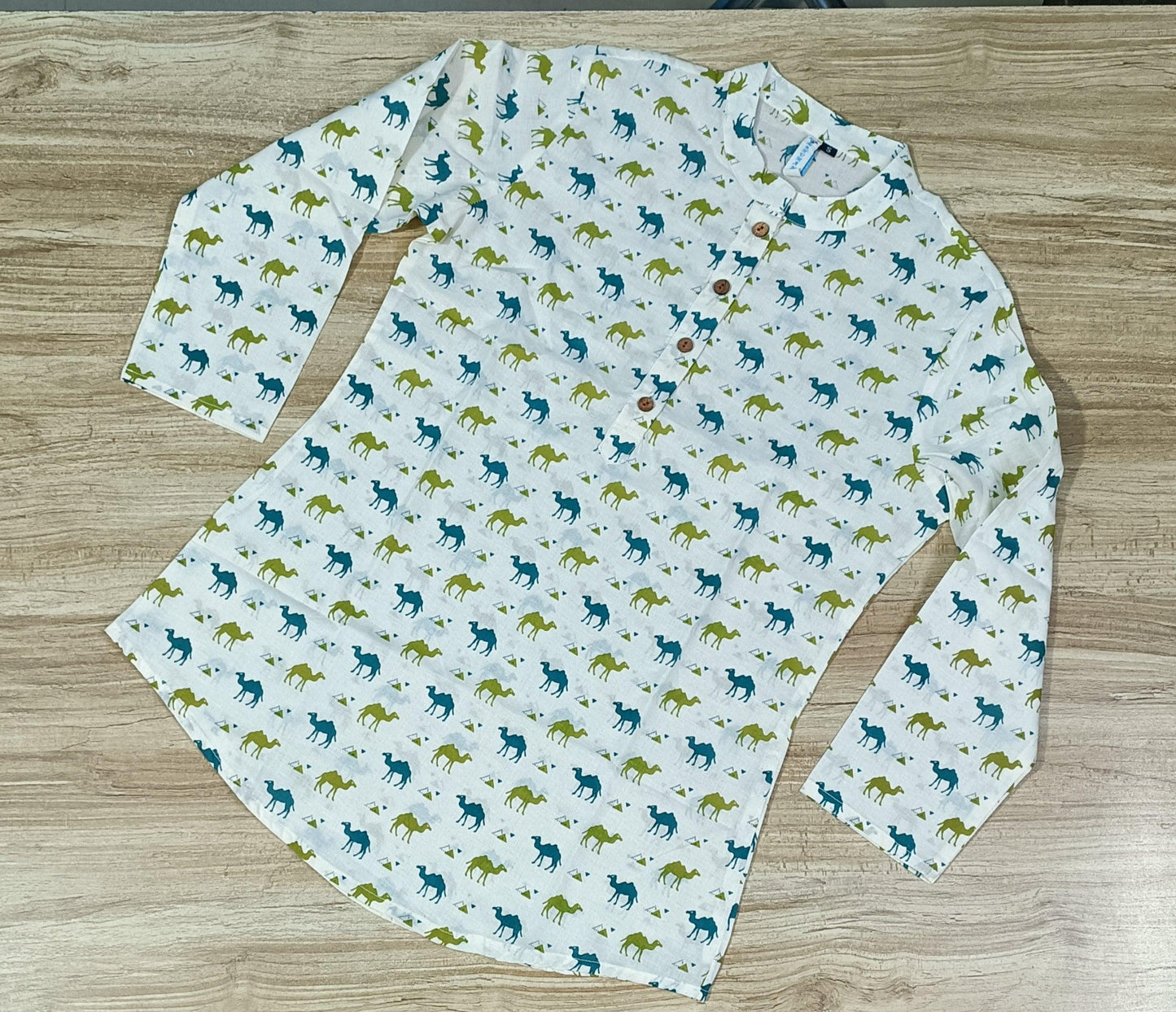 Women's Camel Printed Cotton Kurta