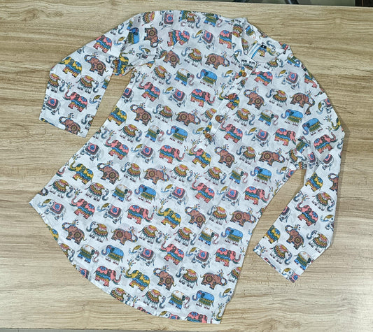 Women's Multi Color Elephant Printed Cotton Kurta