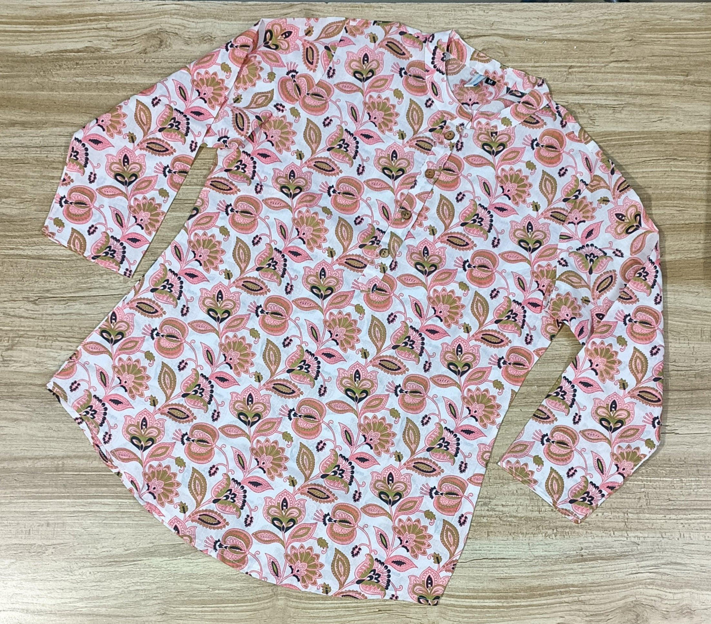 Women's Pink Floral Printed Cotton Kurta