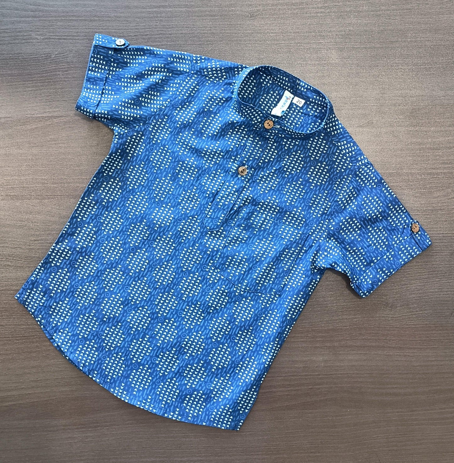 Boy's Indigo Printed Half-Sleeves Kurta