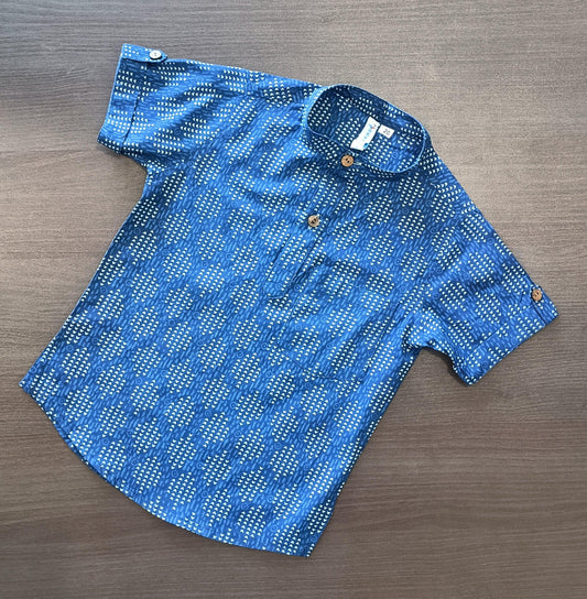 Boy's Indigo Printed Half-Sleeves Kurta