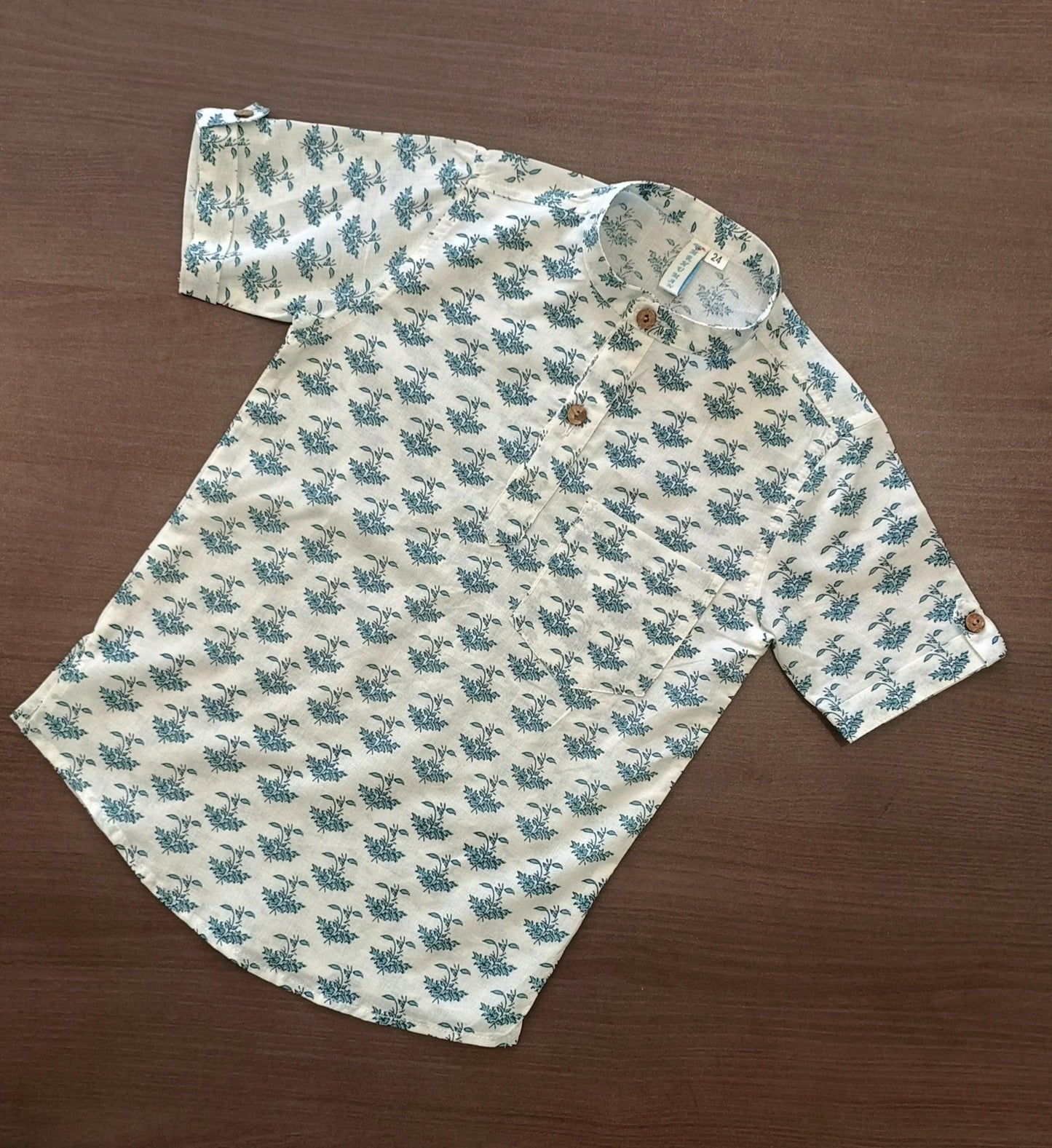 Boy's Floral Printed Half-Sleeves Kurta