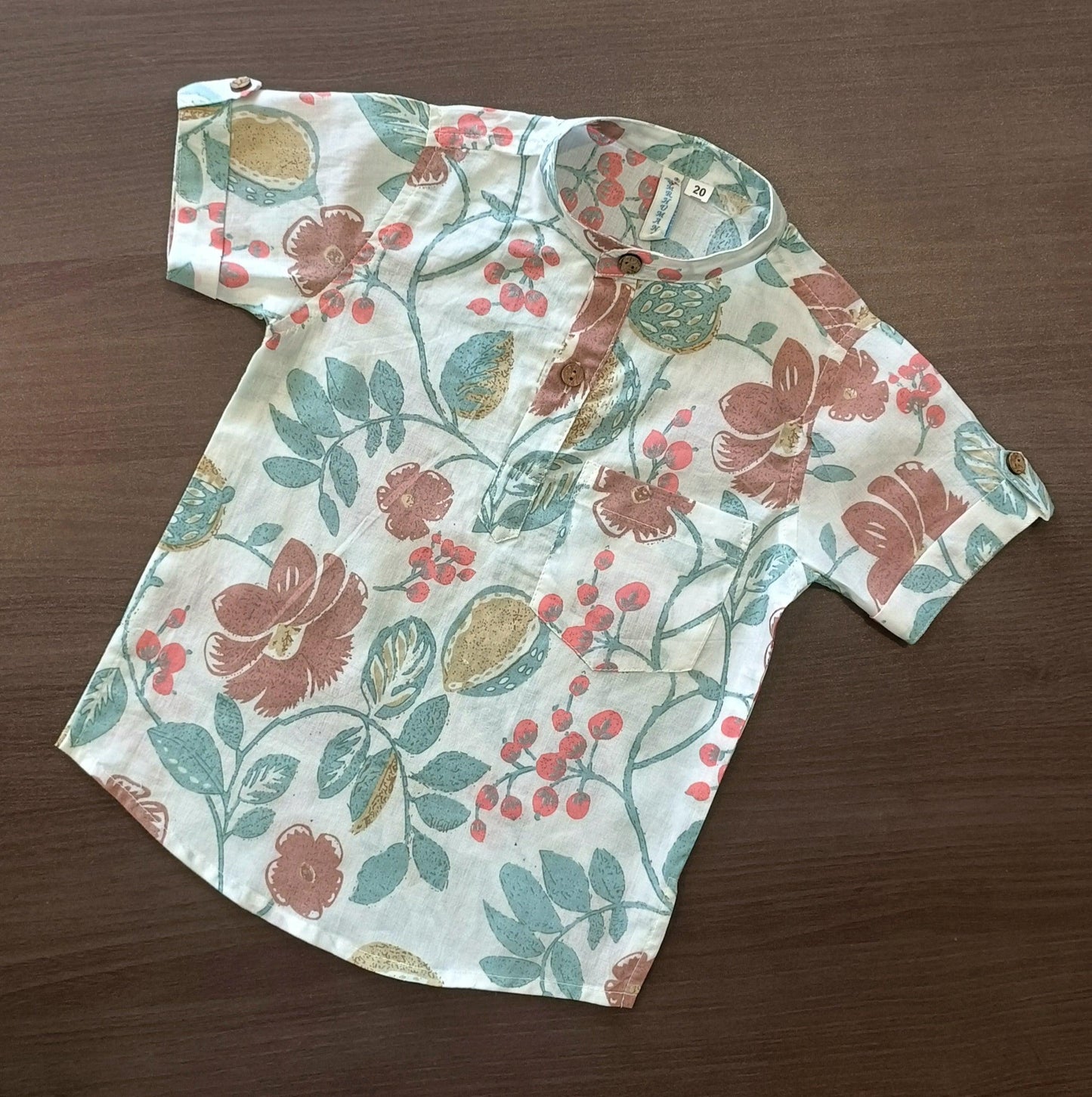 Boy's Floral Printed Half-Sleeves Kurta