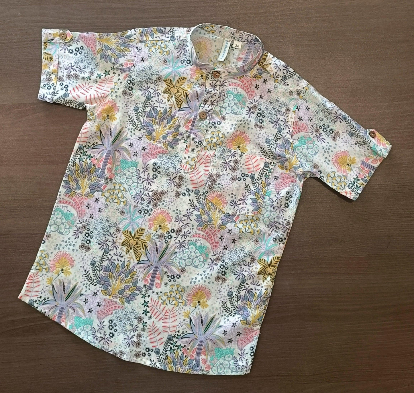 Boy's Floral Printed Half-Sleeves Kurta