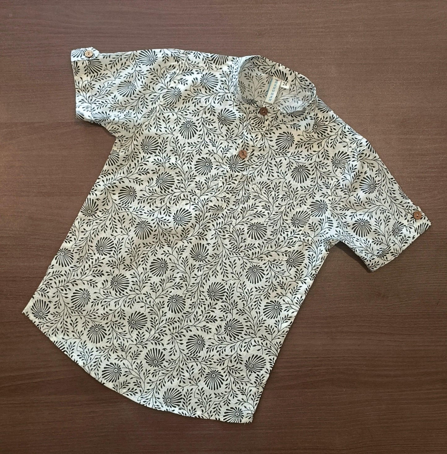 Boy's Ethnic Floral Printed Half-Sleeves Kurta