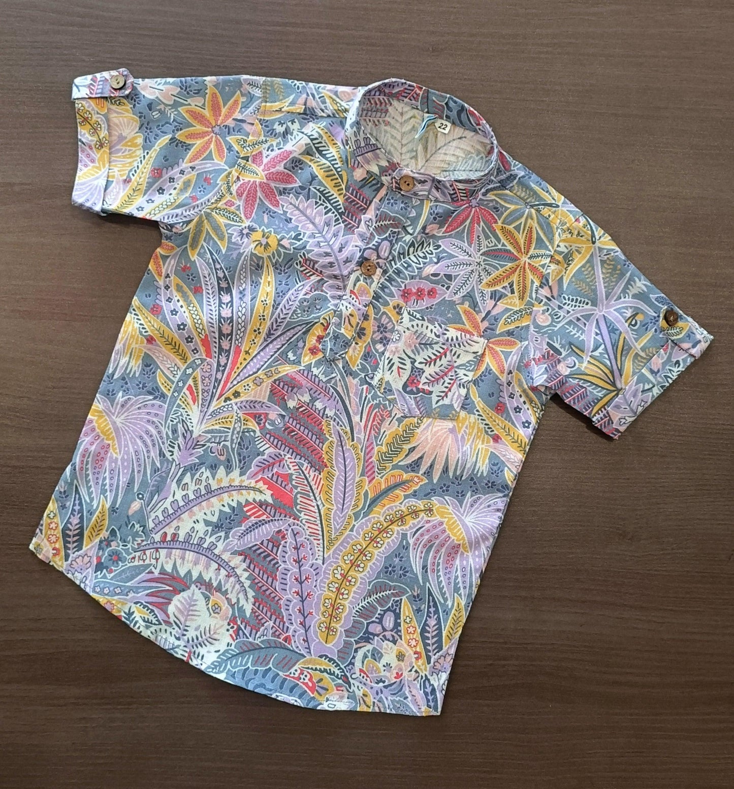 Boy's Leaf Printed Half-Sleeves Kurta