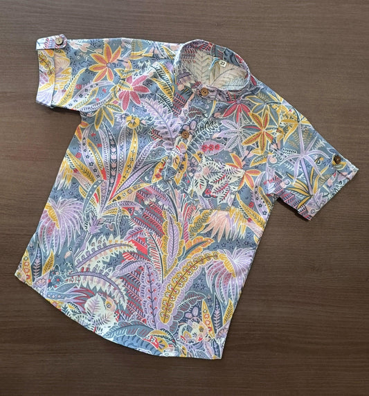 Boy's Leaf Printed Half-Sleeves Kurta