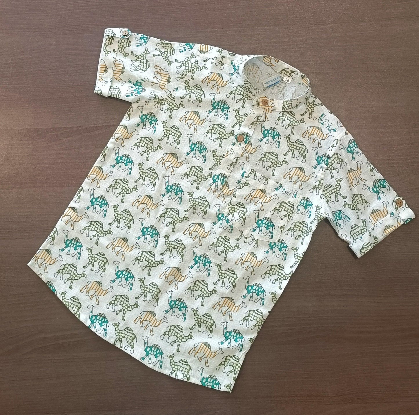 Boy's Multi Camel Printed Half-Sleeves Kurta