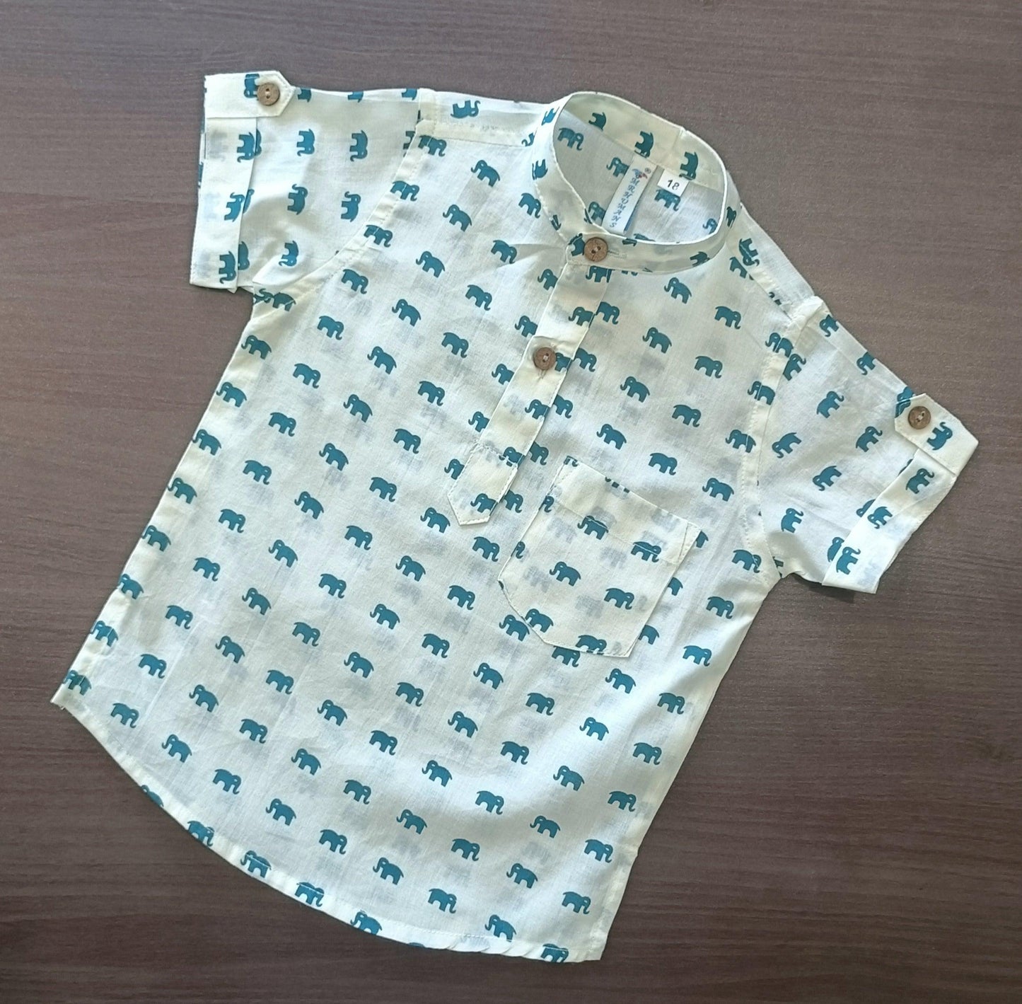 Boy's Elephant Printed Half-Sleeves Kurta