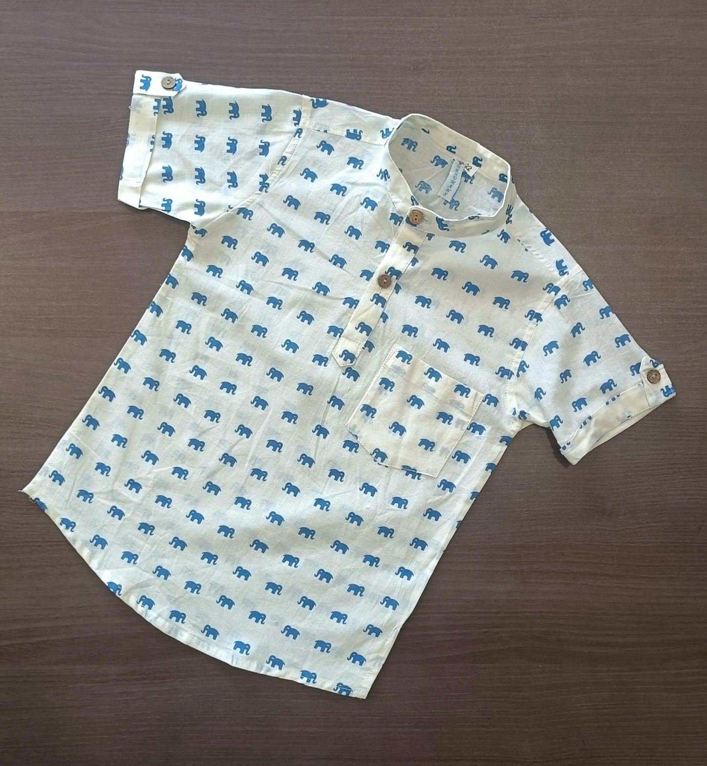 Boy's Elephant Printed Half-Sleeves Kurta