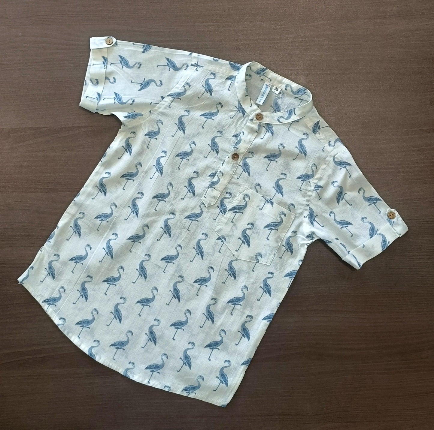 Boy's Crane Printed Half-Sleeves Kurta