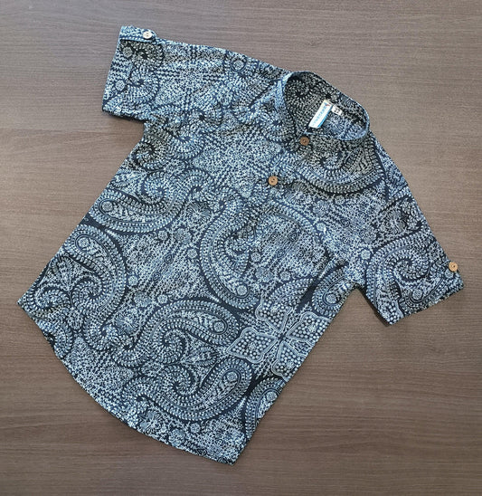 Boy's Black Paisley Printed Half-Sleeves Kurta