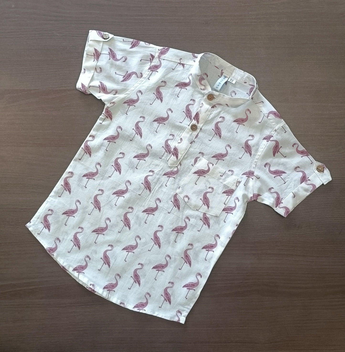 Boy's Ethnic Crane Printed Half-Sleeves Kurta