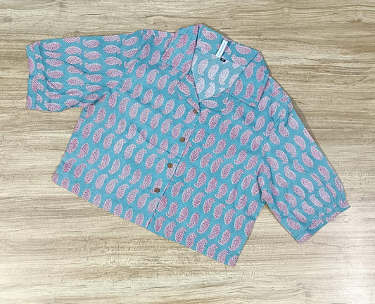 Women's Sage-Green Paisley Printed Cotton Crop-Top