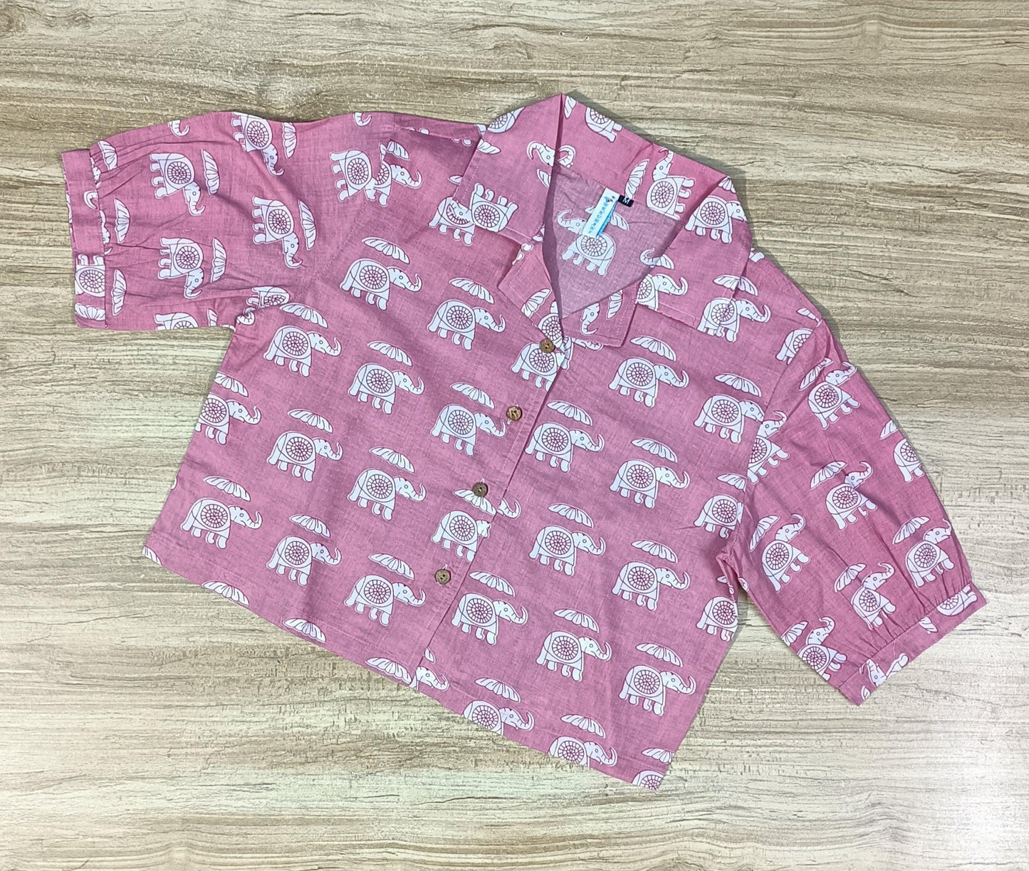 Women's Elephant Printed Cotton Crop-Top