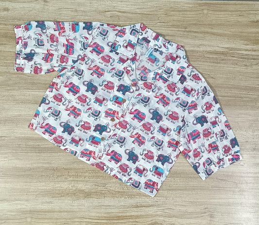 Women's Multi Color Elephant Printed Cotton Crop-Top