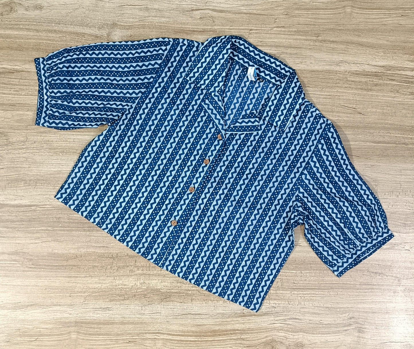 Women's Indigo Stripes Printed Cotton Crop-Top