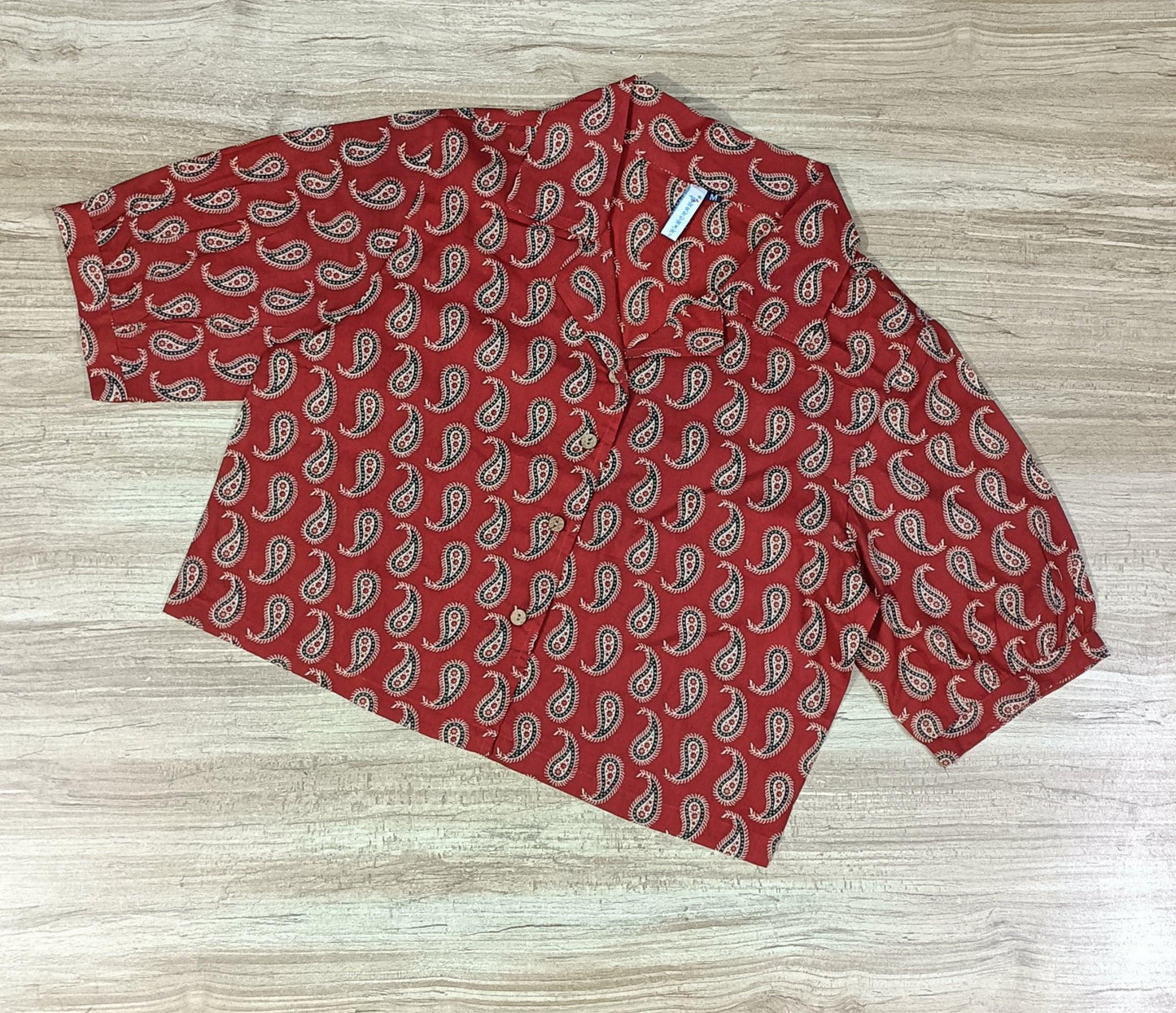 Women's Red Paisley Printed Cotton Crop-Top