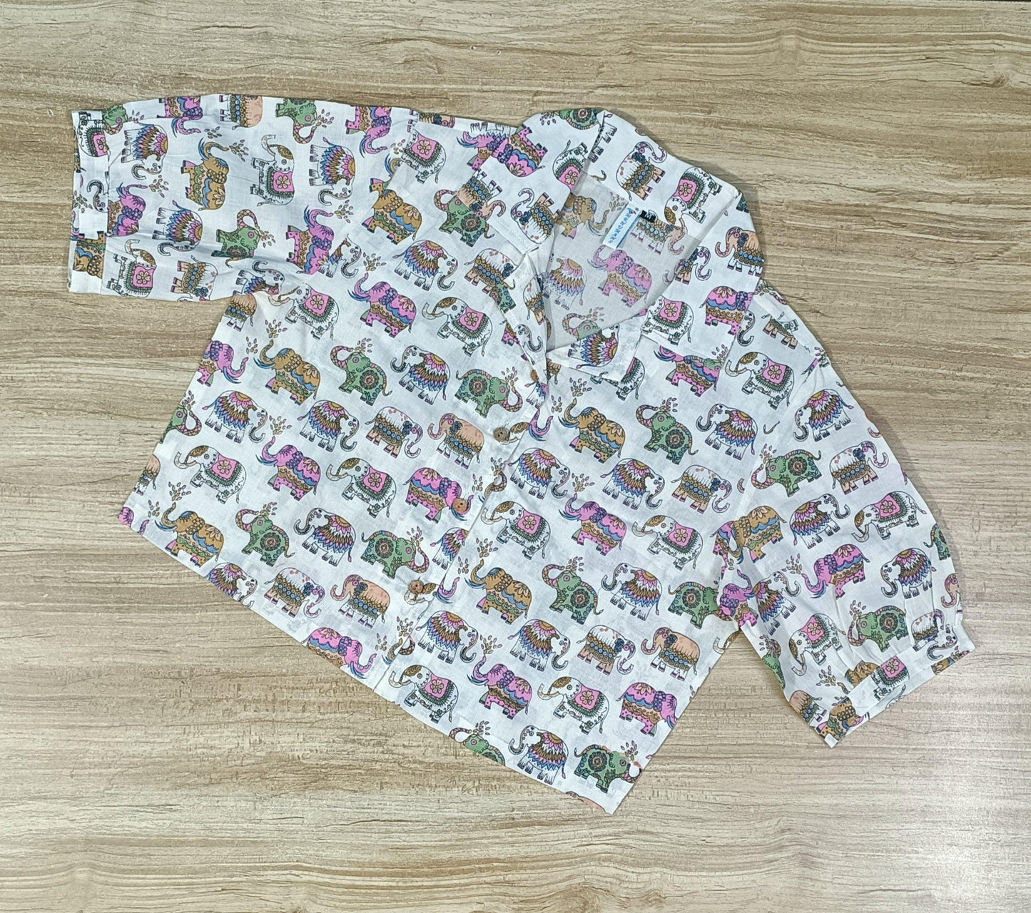 Women's Elephant Printed Cotton Crop-Top