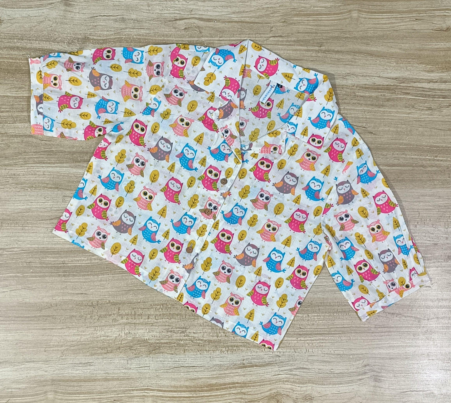 Women's Owl Multi Color Printed Cotton Crop-Top