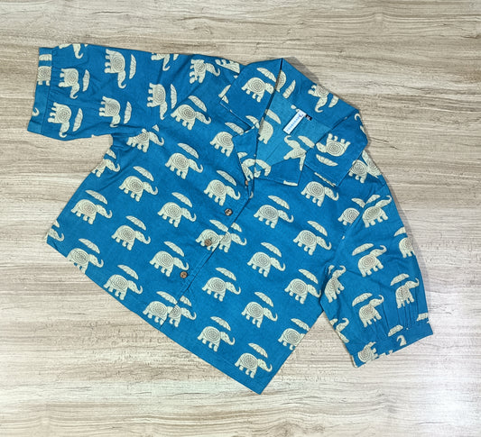 Women's Elephant Printed Cotton Crop-Top